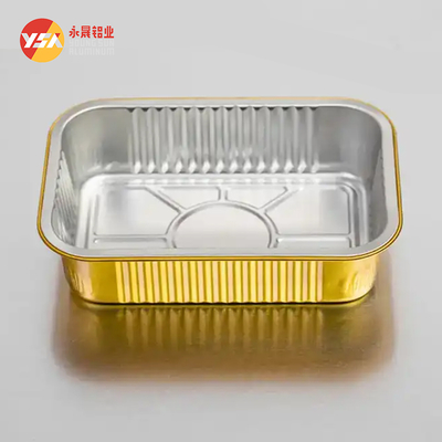 Contenedor de aluminio dorado cuadrado de 125 ml que se puede calentar en microondas y horno, seguro y respetuoso con el medio ambiente